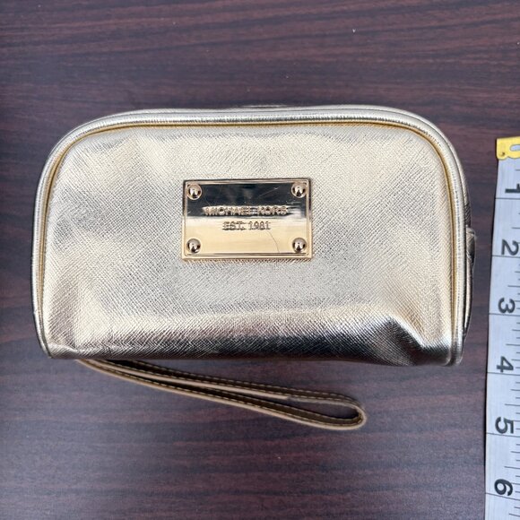 Michael Kors Metallic Gold Pouch Cosmetics Bag Party Clutch Wristlet - Picture 7 of 8